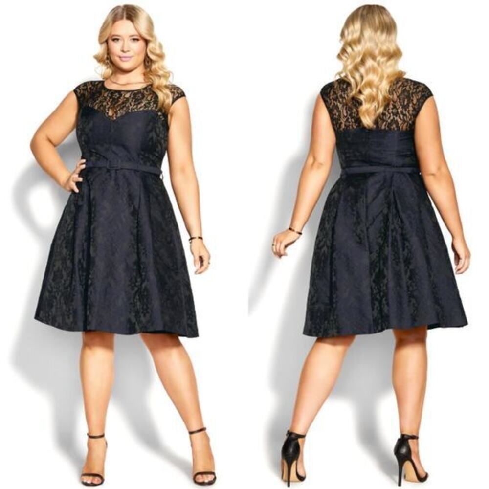 Plus Size Black Lace Fit-and-Flare Dress